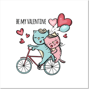 cats riding bicycle love Posters and Art